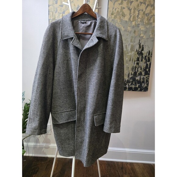 Paul Fredrick Coat Men's Large Black White Wool Button Front Lined Long Jacket - Picture 1 of 13